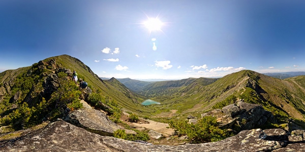Водопады р. Подкомарной и пик Черского. (Горный туризм, baikal360, panorama, virtual tour, baikal, байкал, виртуальный тур, панорама, байкал360, панорамный мир, саяны, мунку-сардык)