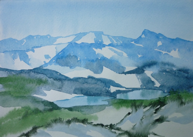 Безымянные озера (акварель, алтай, походные этюды)