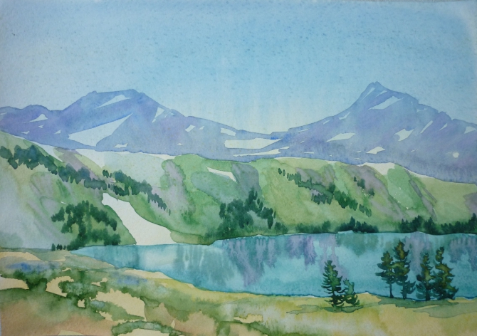 Безымянные озера (акварель, алтай, походные этюды)