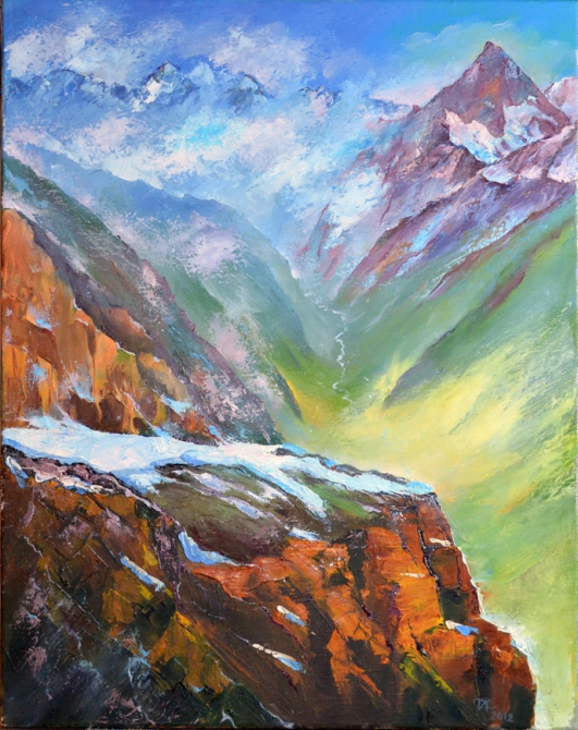 "Золото Домбая" 2014 (импрессия, петр петропавловский, осень, домбай, живопись, горы)