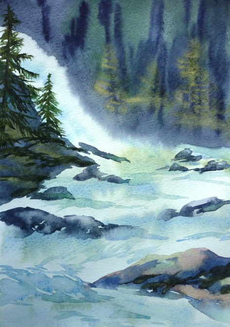 "Белый шум" (заповедник, река, водопад, акварель, походные этюды)