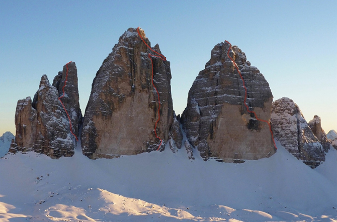 Три северные стены Лаваредо за один зимний день (Альпинизм, чима овест, чима гранде, комичи, чима пиккола, крутые, рекорды, тре чиме ди лаваредо, ули штек, доломиты, горы, зима)