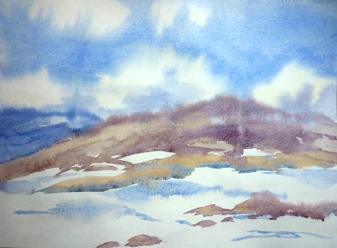 Солнце,снег,+12 (акварель, походные этюды)