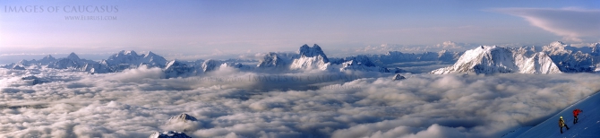 Эльбрус и люди на него идущие... (Альпинизм, кавказ)