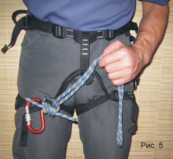Применение узла «автоблок» для самостраховки при спуске по веревке в альпинизме. (самостраховка, дюльфер, безопасность)