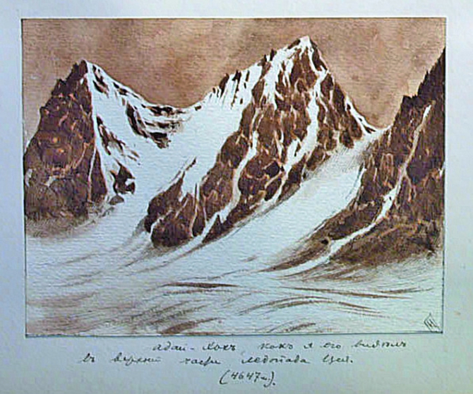 АКВАРЕЛИ НИКОЛАЯ ВАСИЛЬЕВИЧА ПОГГЕНПОЛЯ (1902-1904 гг., Альпинизм, н.в. поггенполь, а.к. фон-мекк, акварель)