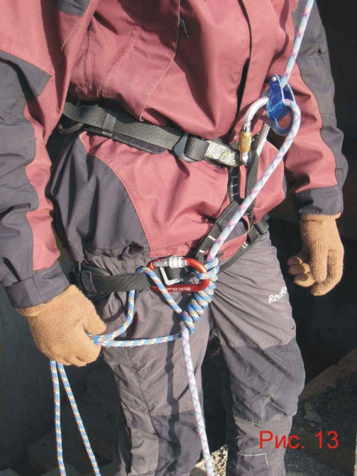 Применение узла «автоблок» для самостраховки при спуске по веревке в альпинизме. (самостраховка, дюльфер, безопасность)