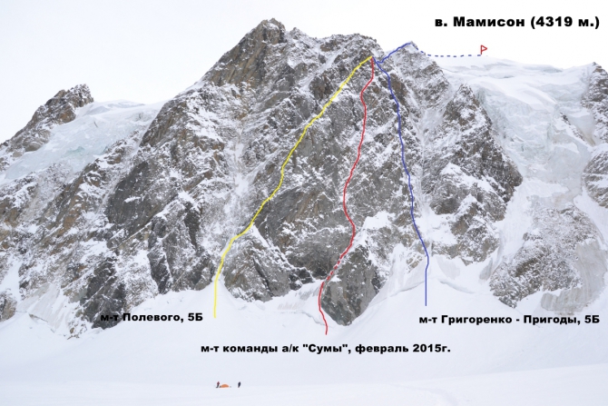 Новая линия на Мамисон от Сумской двойки. (Альпинизм, цей, зима, первопрохождение, сумы)