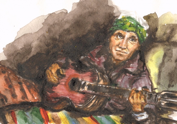 Наброски со сборов в Туюк-Су (март, акварель, пейзаж, портрет)