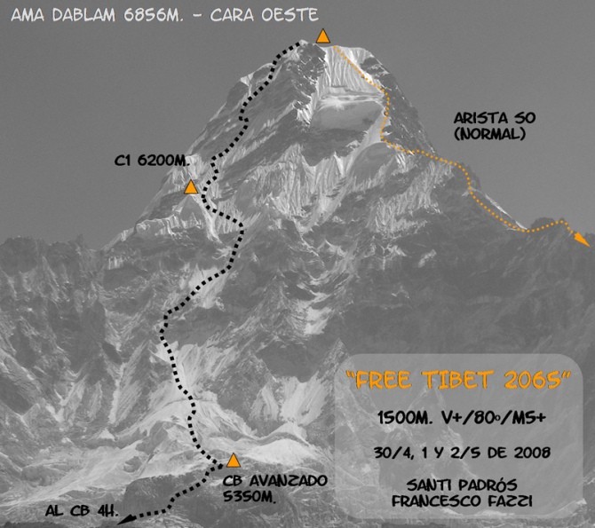 Рассказ славного испанского парня Санти Падроса о его восхождениях на Ама Даблам. С прологом и эпилогом. (Альпинизм, гималаи, франческо фацци, петер томко, свободный тибет 2065)