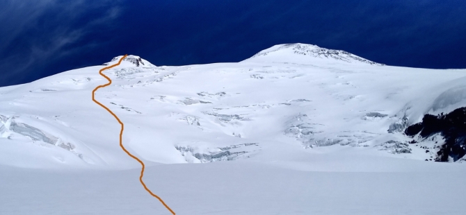 Красивая лыжная линия на Эльбрусе (Альпинизм)