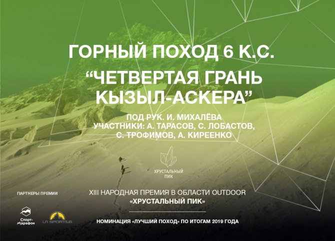 "Хрустальный Пик-2019": горный поход 6 к.с. “Четвертая грань Кызыл-Аскера” (Горный туризм, хрустальный пик 2019, лучший поход, номинанты премии, горный туризм)