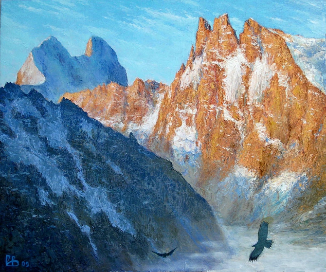 "Полёт над ущельем Шхельды" (Альпинизм, виктор воропаев, живопись)