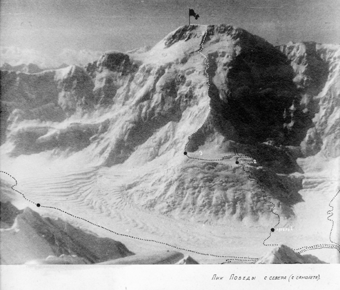 Пик Победа, 1949 (Альпинизм, инылчек, звездочка, колокольников)