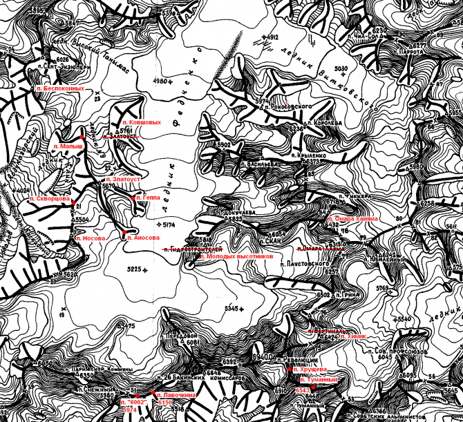 Шеститысячники Язгулемского хребта. (Альпинизм, язгулемский хребет, таблица вершин, шеститысячники памира)